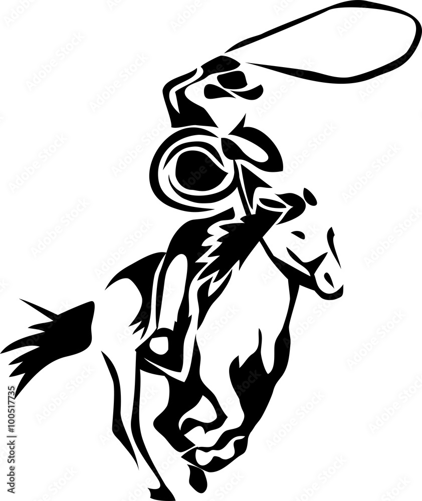 cowboy roping - stylized illustration