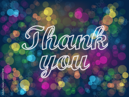 "THANK YOU" Card on multicoloured bokeh lights background