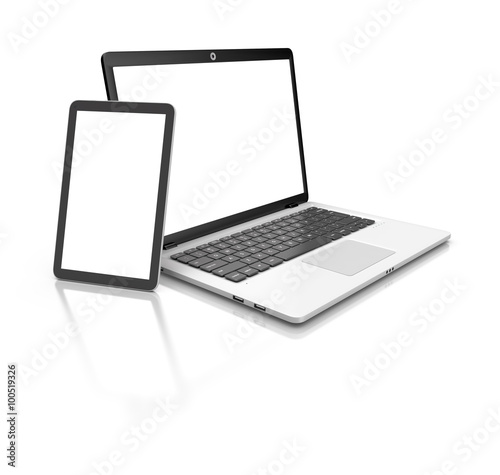 Modern Laptop and tablet isolated on white.