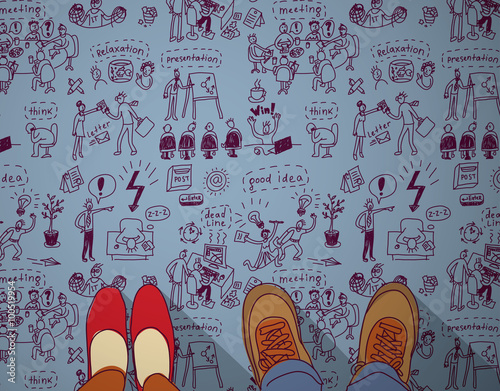 Business people ideas creative couple and doodles. 