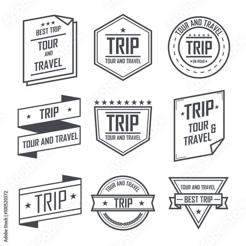 Tour and travel trip labels and stickers vintage emblem design.
