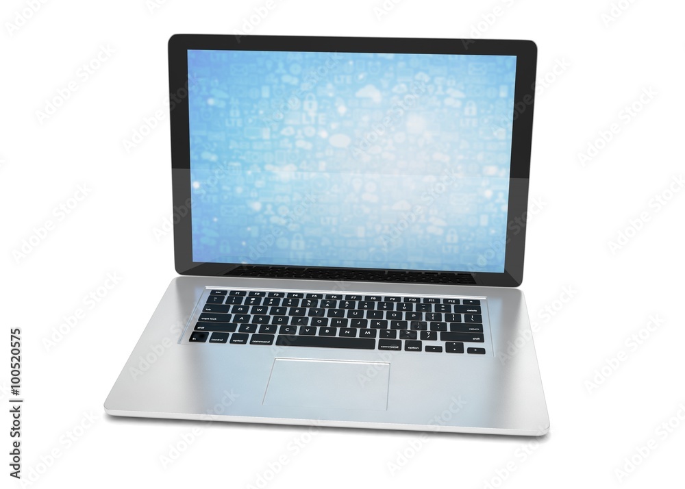 3d rendering of a laptop with blue wallpaper with app icon 3d rendering of a laptop with blue wallpaper with app icon
