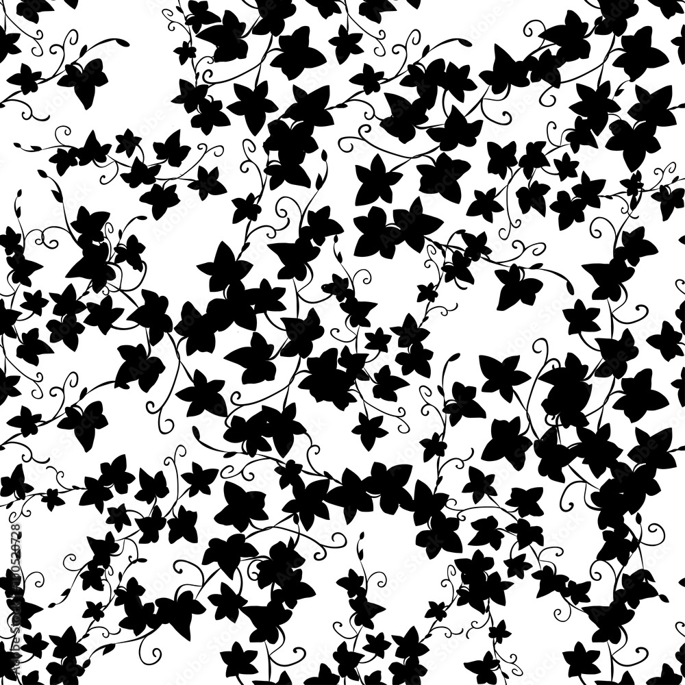 Black doodle ivy leaves seamless pattern