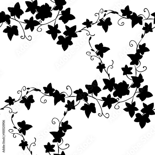 Black doodle ivy leaves seamless pattern
