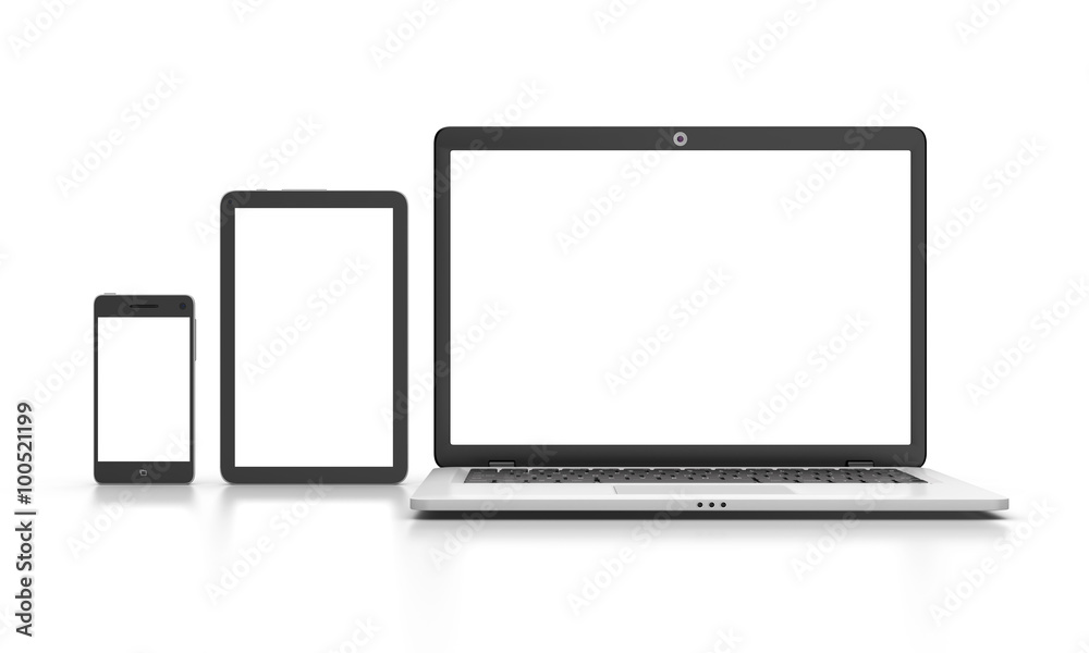 Modern Laptop, tablet and smartphone isolated on white. Modern Laptop, tablet and smartphone isolated on white.