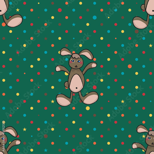 Brown Rabbit Green Polka Do...