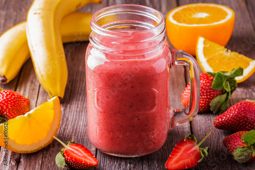 Blended smoothie with ingredients.