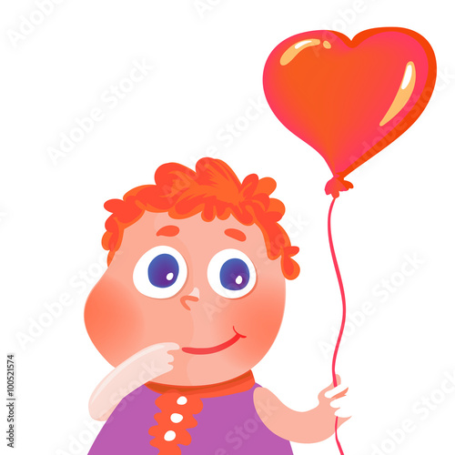 Isolated hand drawn cute girl with heart balloon