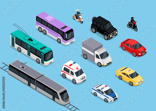 Isometric 3d Transport Set Flat Design