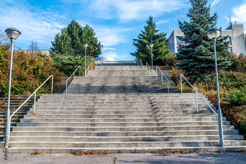 High concrete stairs to public sport building complex at November, in Bratislava, Slovakia photo