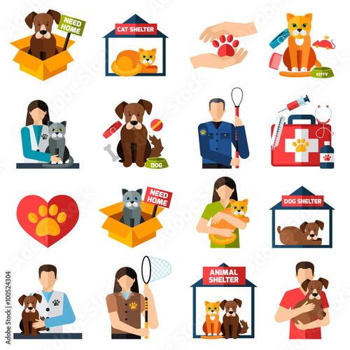 Animal shelter icons set