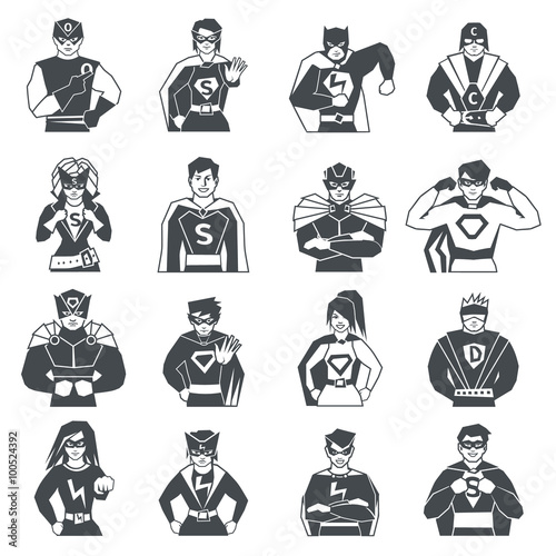Superhero Black White Icons Set 