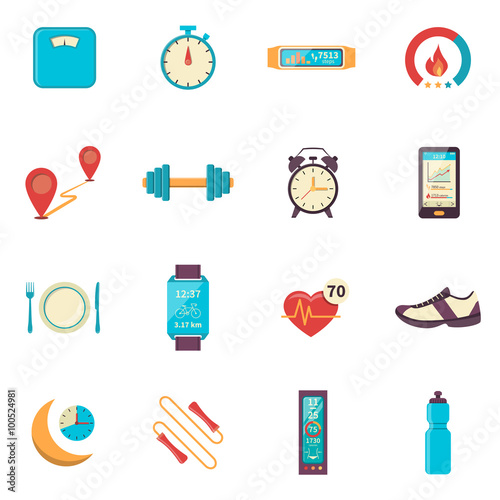 Fitness Tracker Flat Color Icons