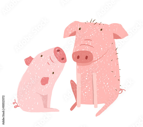 Two Pigs Parent and Child Cartoon