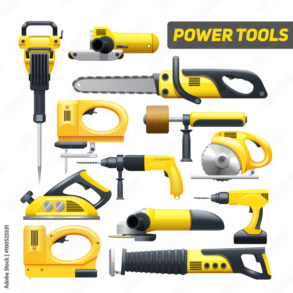 Power Tools Yellow Black Pictograms Collection Power Tools Yellow Black Pictograms Collection