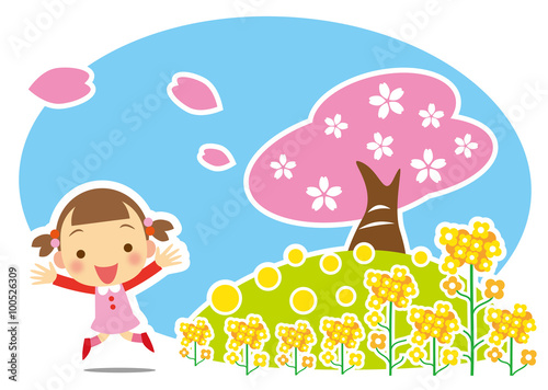 桜と菜の花と女の子 © マルノブ