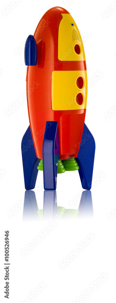 Child's Toy Rocket isolated on white background with reflection Child's Toy Rocket isolated on white background with reflection