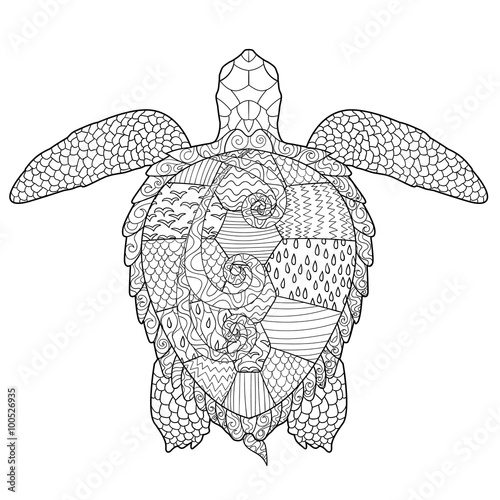 Adult antistress coloring page with turtle.