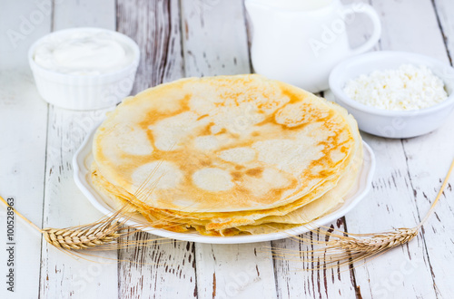 pancakes on a wooden background