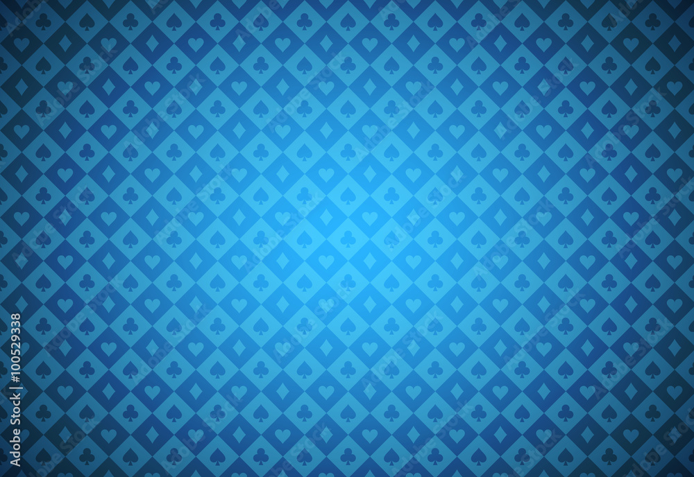 Fototapeta premium Minimalistic blue poker background with texture composed from card symbols