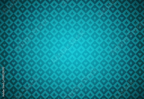 Minimalistic turquoise poker background with texture composed from card symbols