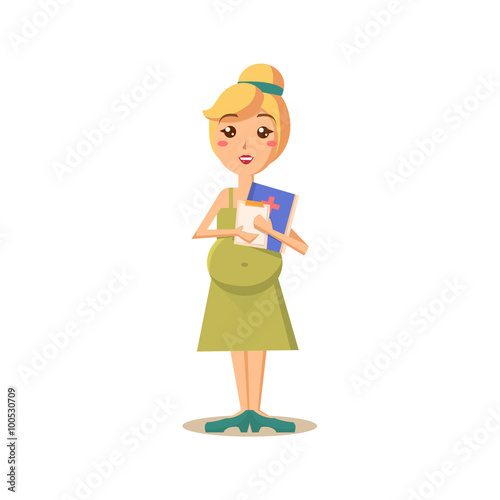 Pregnant Woman with Doctor Paperwork. Vector Illustration