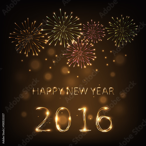 Happy new year 2016 written with Sparkle firework - flash light happy new year - beautiful firework - happy new year and beautiful firework - happy new year