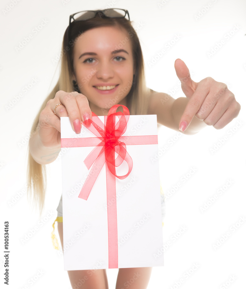 beautiful girl in lacy shorts with an envelope tied beautiful girl in lacy shorts with an envelope tied
