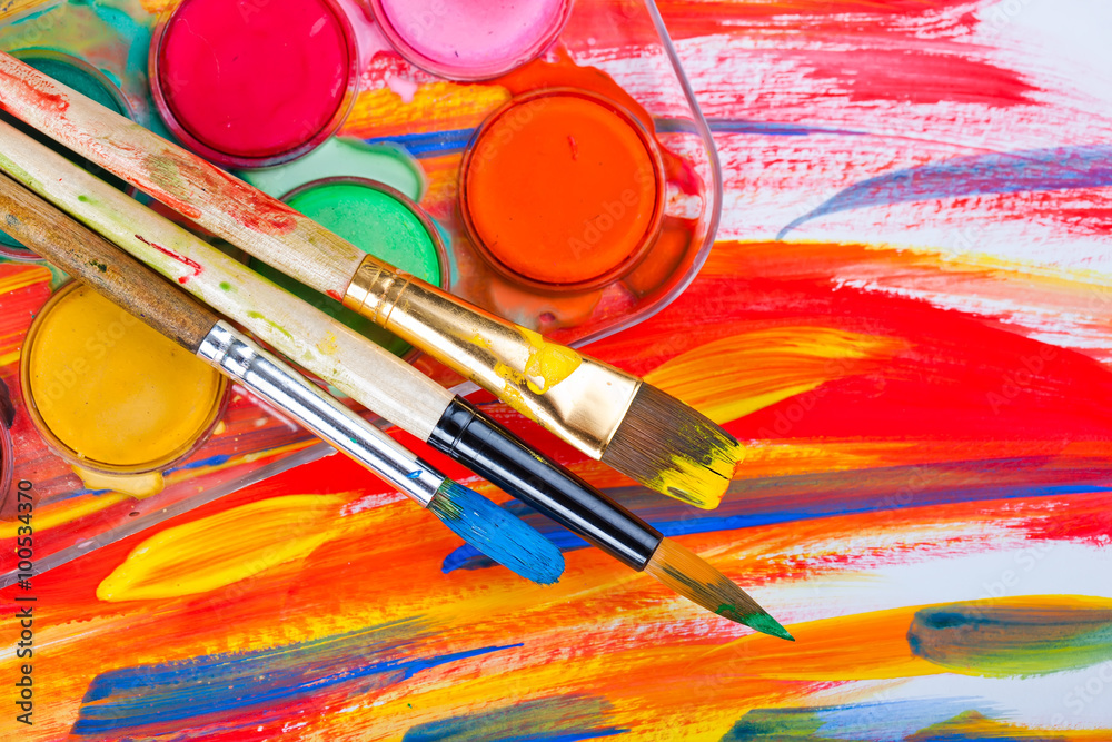 Brushes, paints, pencils for drawing Brushes, paints, pencils for drawing