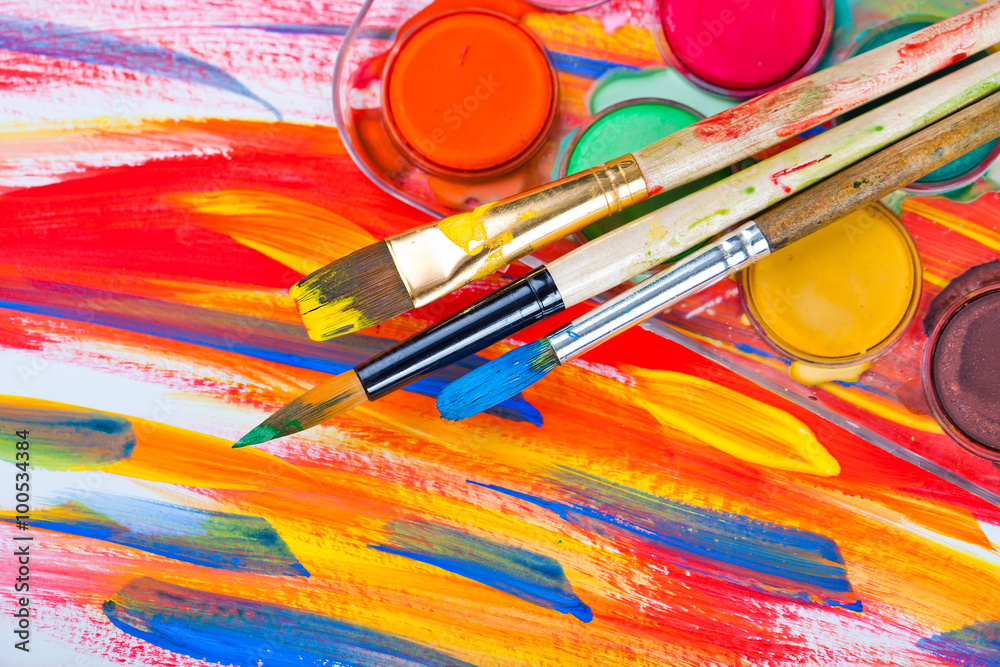 Brushes, paints, pencils for drawing Brushes, paints, pencils for drawing