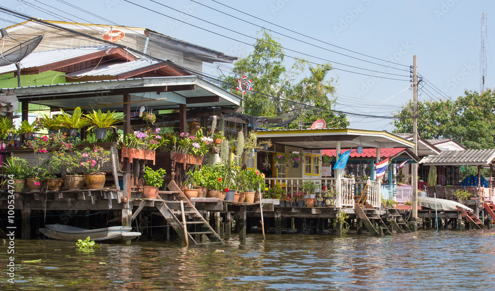 Bangkok, Thailand - November 11, 2015: view from tourists boats on Chao Phraya river