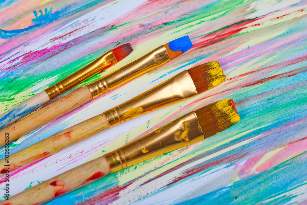 Brushes, paints, pencils for drawing
