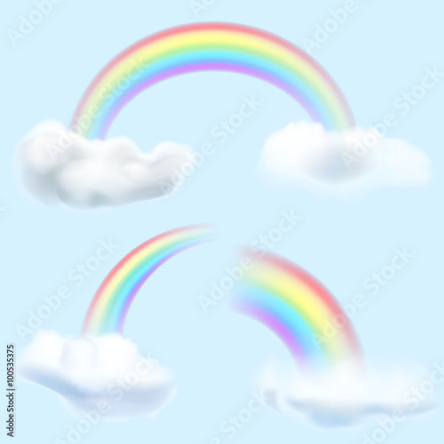 Set of transparent rainbows with clouds. Transparency only in vector format
