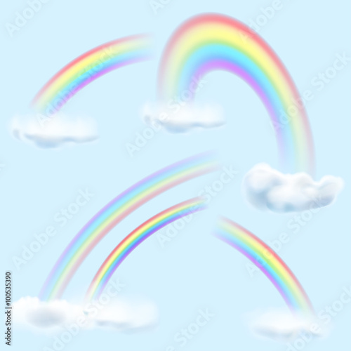 Set of transparent rainbows with clouds. Transparency only in vector format