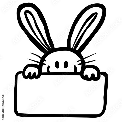 Osterhase mit unbeschriftetem Schild – schwarz-weiß, Vektor, freigestellt