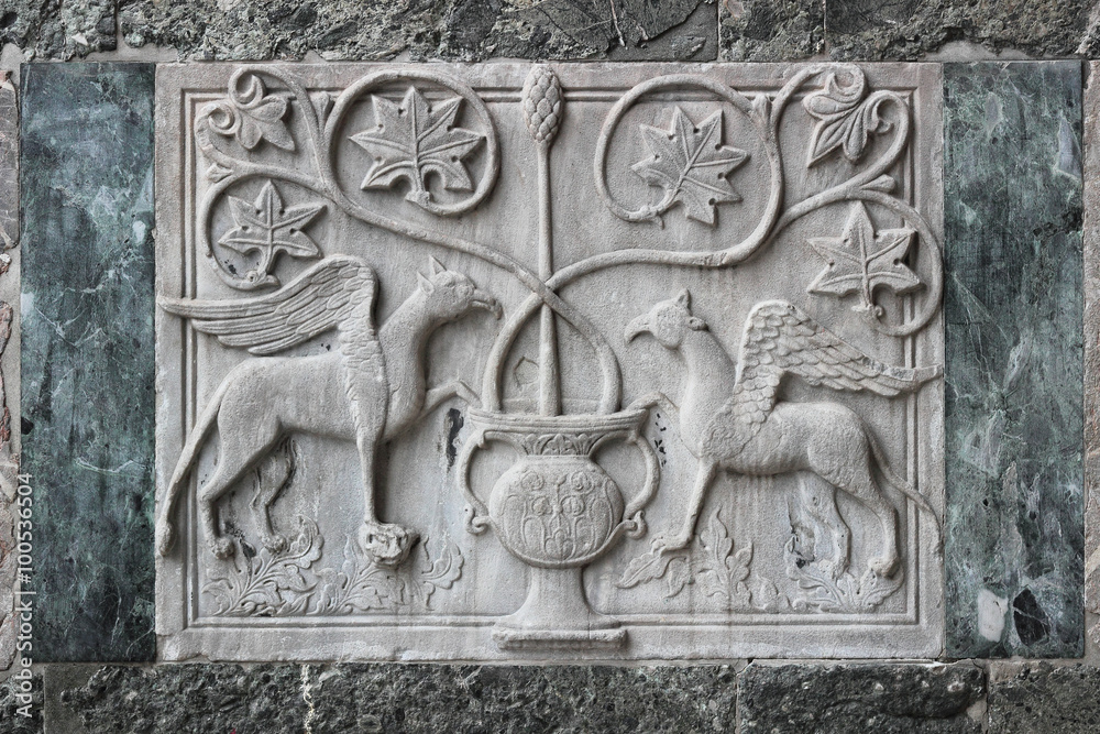 Bas-relief on the external wall of the Saint Mark Basilica in Venice