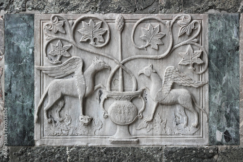 Bas-relief on the external wall of the Saint Mark Basilica in Venice