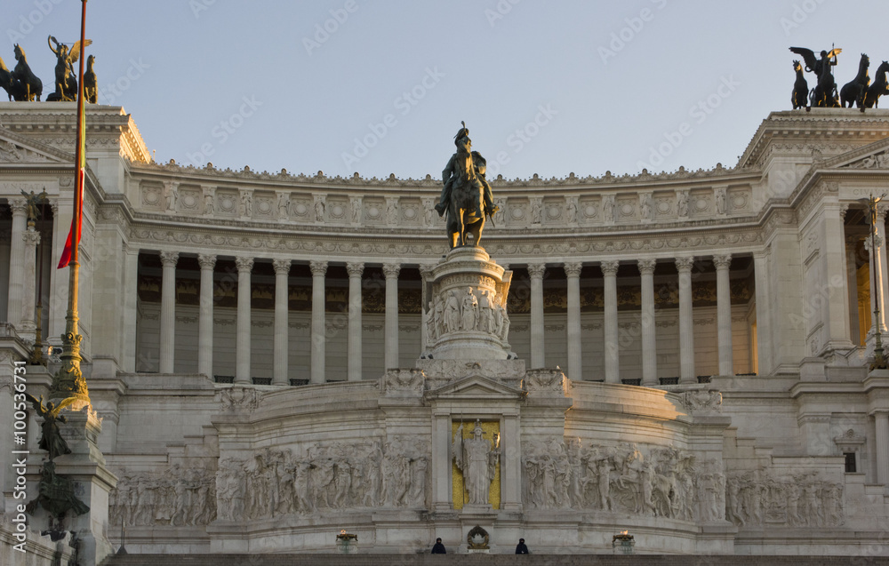 Day close up of the equestrian Statue of Emmanuel II in Rome, The Altar of the fatherland