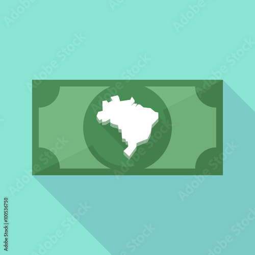 Long shadow banknote icon with  a map of Brazil