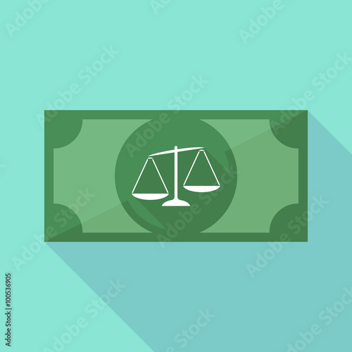 Long shadow banknote icon with  an unbalanced weight scale