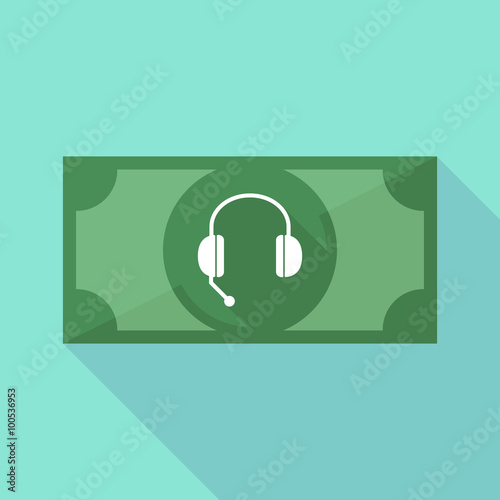 Long shadow banknote icon with  a hands free phone device