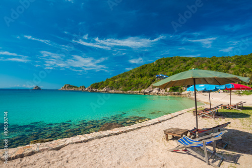 Seat on beach scene photo