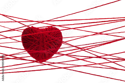 Red heart made from wool
