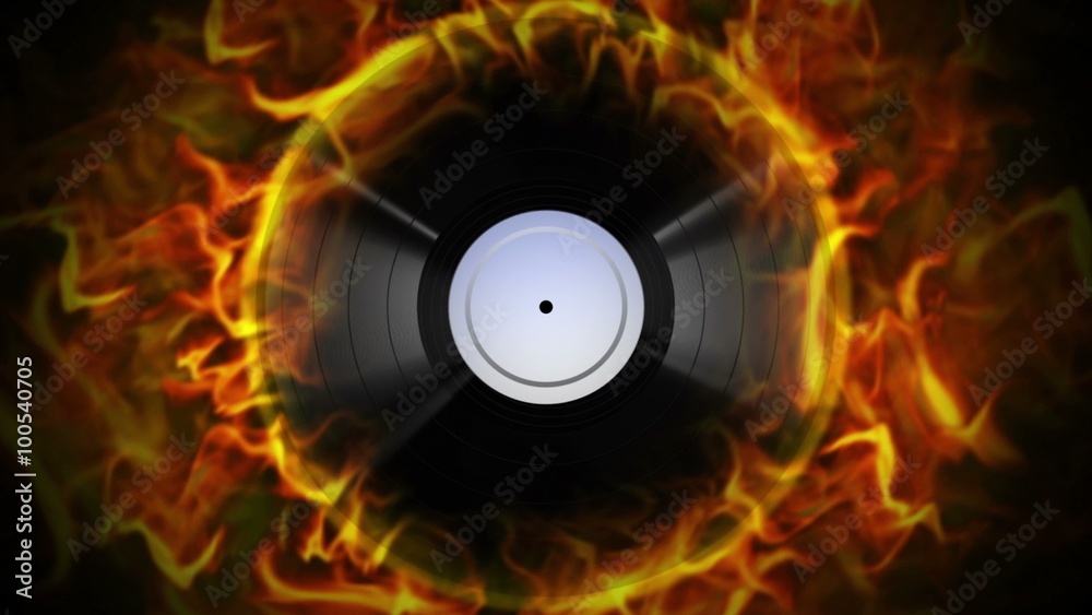 Fiery Vynil Background and Flames, Loop, 4k