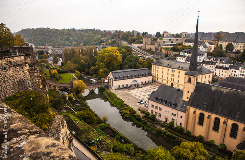 Aerial view of autumn park in district of Luxembourg City. photo