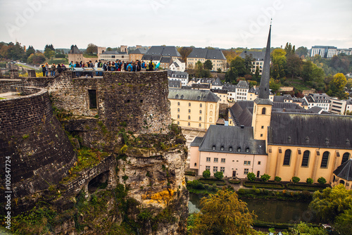 Aerial view of autumn park in district of Luxembourg City. photo