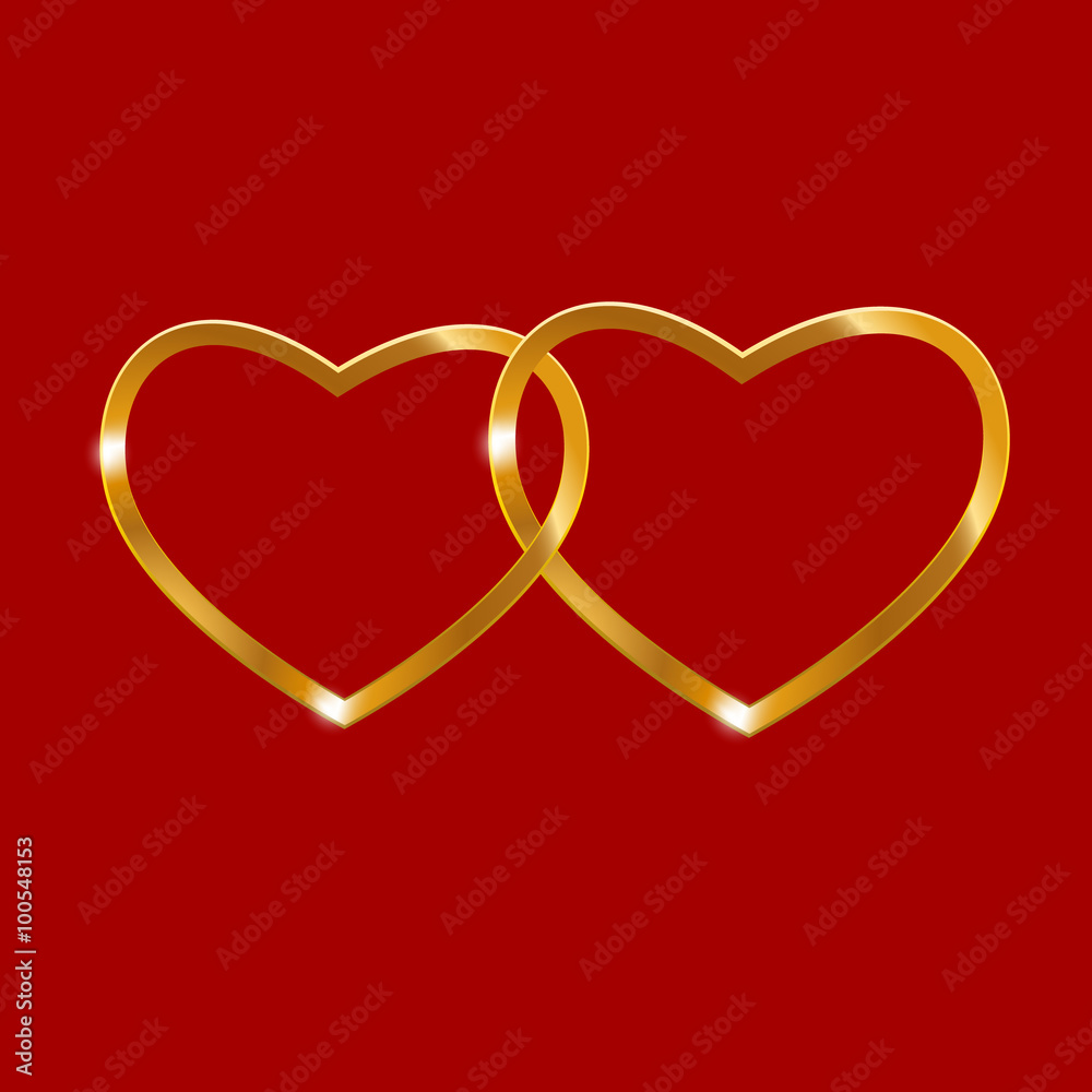 Golden heart on red background
