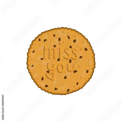 handwritten inscription miss you on a cookie