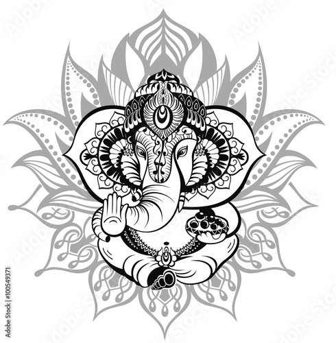 фотография Greeting Beautiful card with Elephant.Ornament God Ganesha