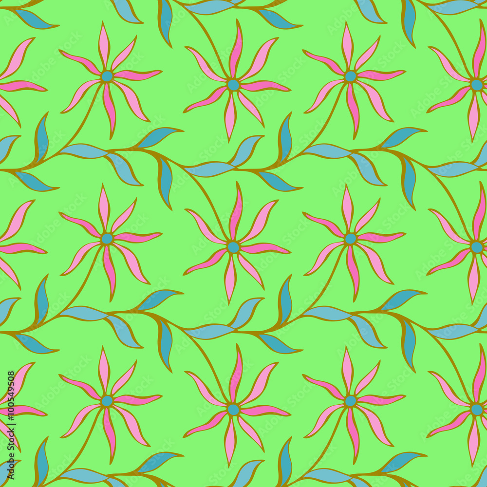 Beautiful Flower set, Vector seamless pattern.
